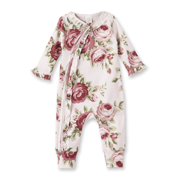cabbage-rose-zippered-romper Tesa Babe - Sophia's StyleBaby Girl Clothes-1